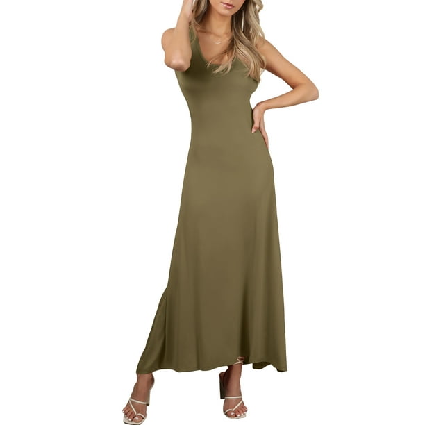Doublju Women's Scoop Neck Racerback Tank Maxi Dress with Plus Size -  Walmart Business Supplies