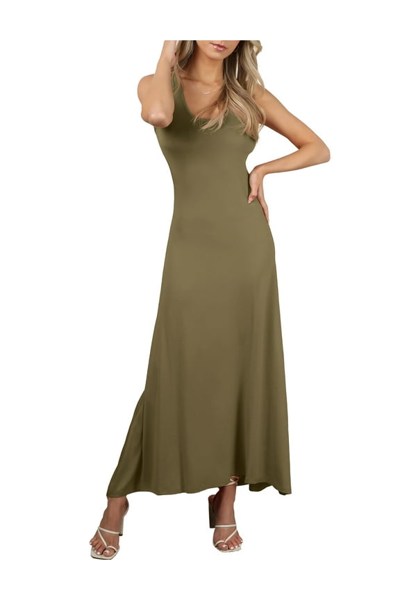 Women's Scoop Neck Racerback Tank Maxi Dress with Plus Size