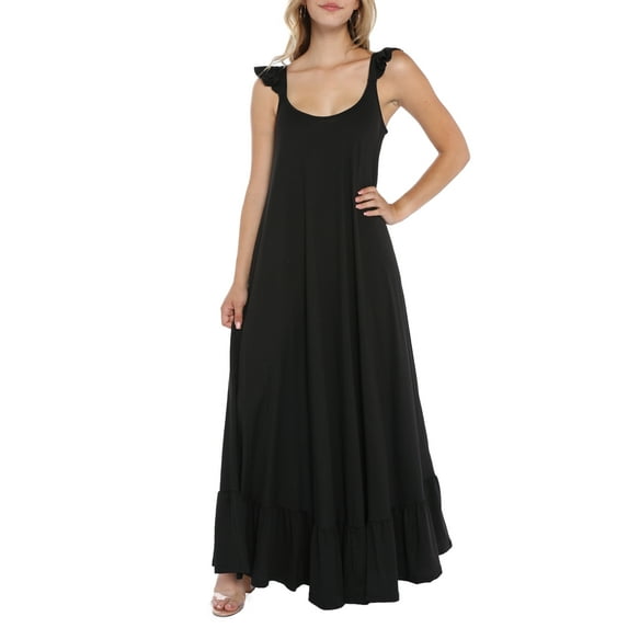 Doublju Women's Scoop Neck Ruffle Trim Maxi Long Dress (Plus Size Available)