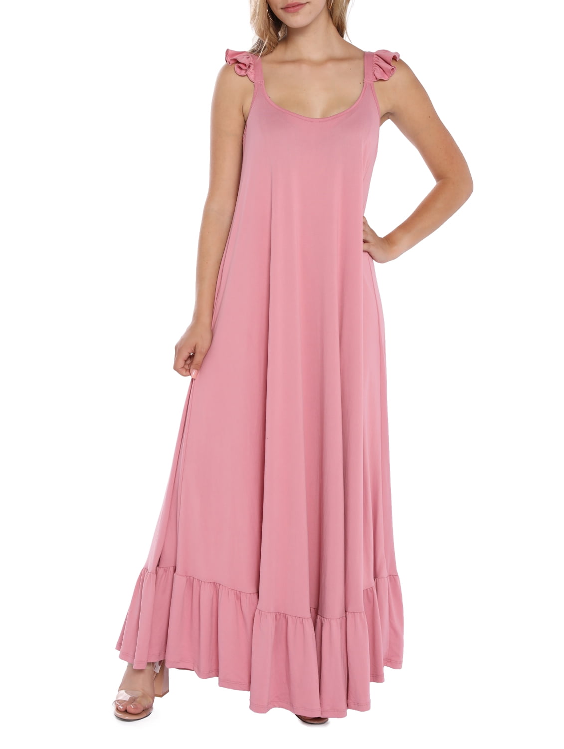Doublju Full Size Round Neck Ruched Sleeveless Dress with Pockets main image 0