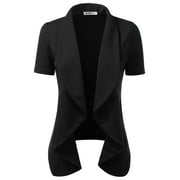 Doublju Women's Short Sleeve Open Front Draped Blazer