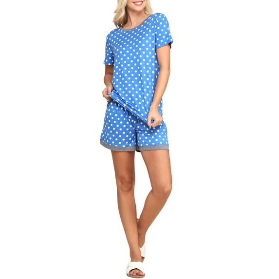 Doublju Women's Short Sleeve Round Neck Pajama Sleepwear 2 pcs Set (Plus Size Available)