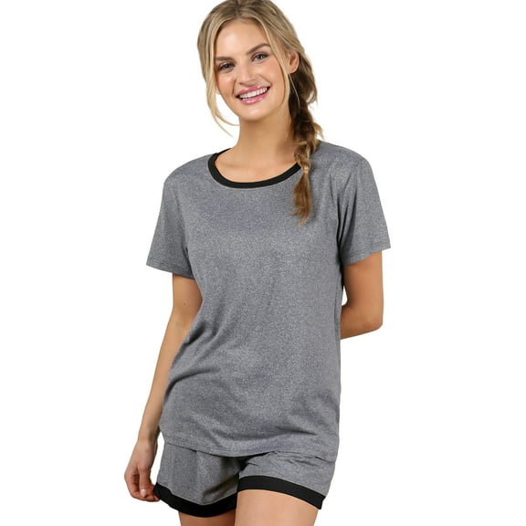 Doublju Women's Short Sleeve Round Neck Pajama Sleepwear 2 pcs Set (Plus Size Available)