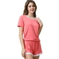thumbnail image 1 of Doublju Women's Short Sleeve Round Neck Pajama Sleepwear 2 pcs Set (Plus Size Available), 1 of 5