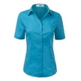 thumbnail image 1 of Doublju Women's Short Sleeve Slim Fit Button Down Dress Shirt (Plus Size Available), 1 of 5