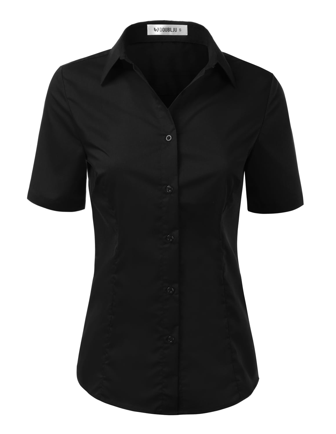 Doublju Women's Short Sleeve Slim Fit Button Down Dress Shirt (Plus