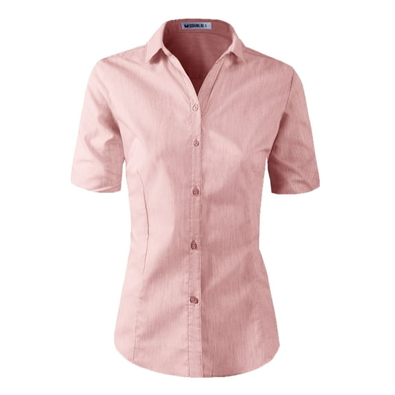 Doublju Women's Short Sleeve Slim Fit Button Down Dress Shirt (Plus Size Available)