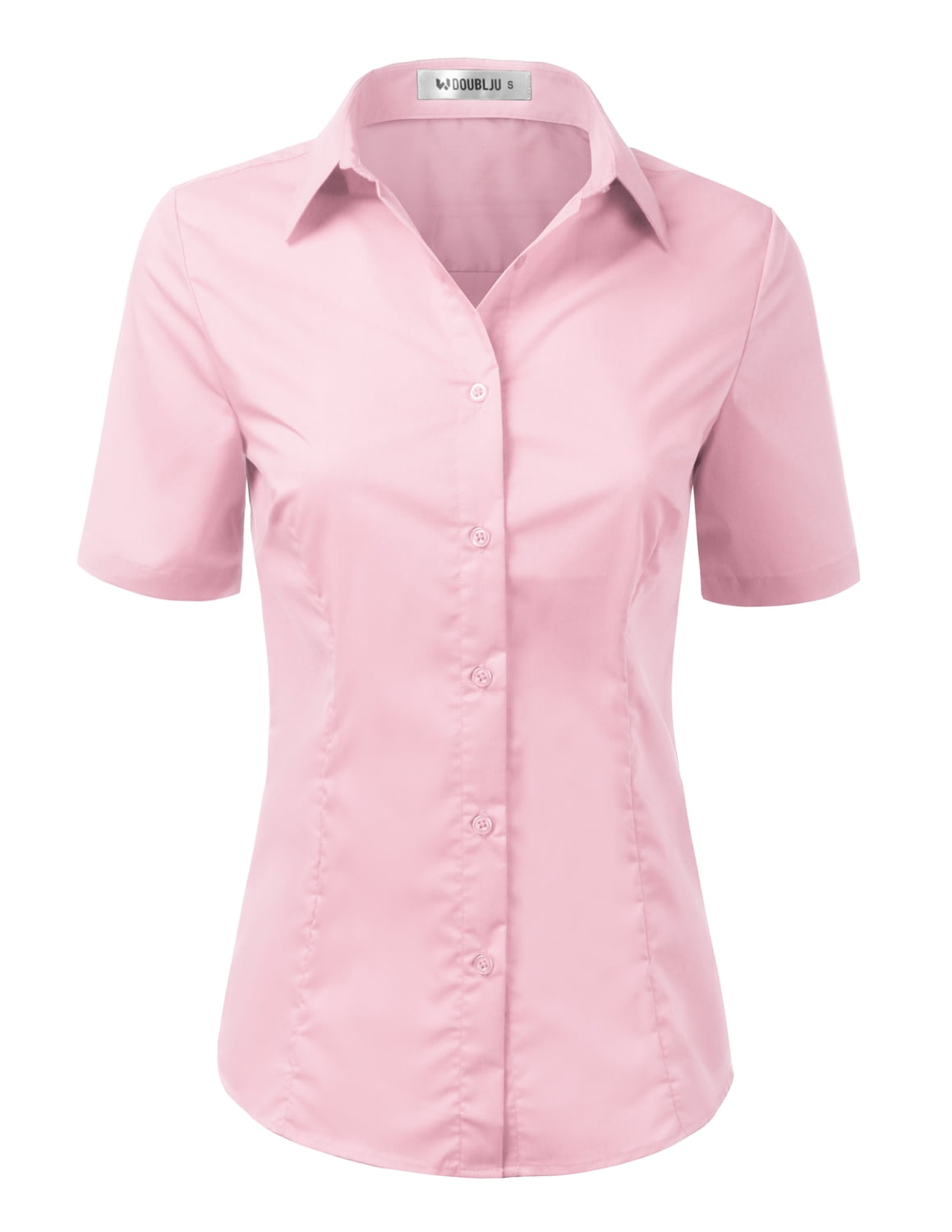 Doublju Women's Short Sleeve Slim Fit Button Down Dress Shirt (Plus ...