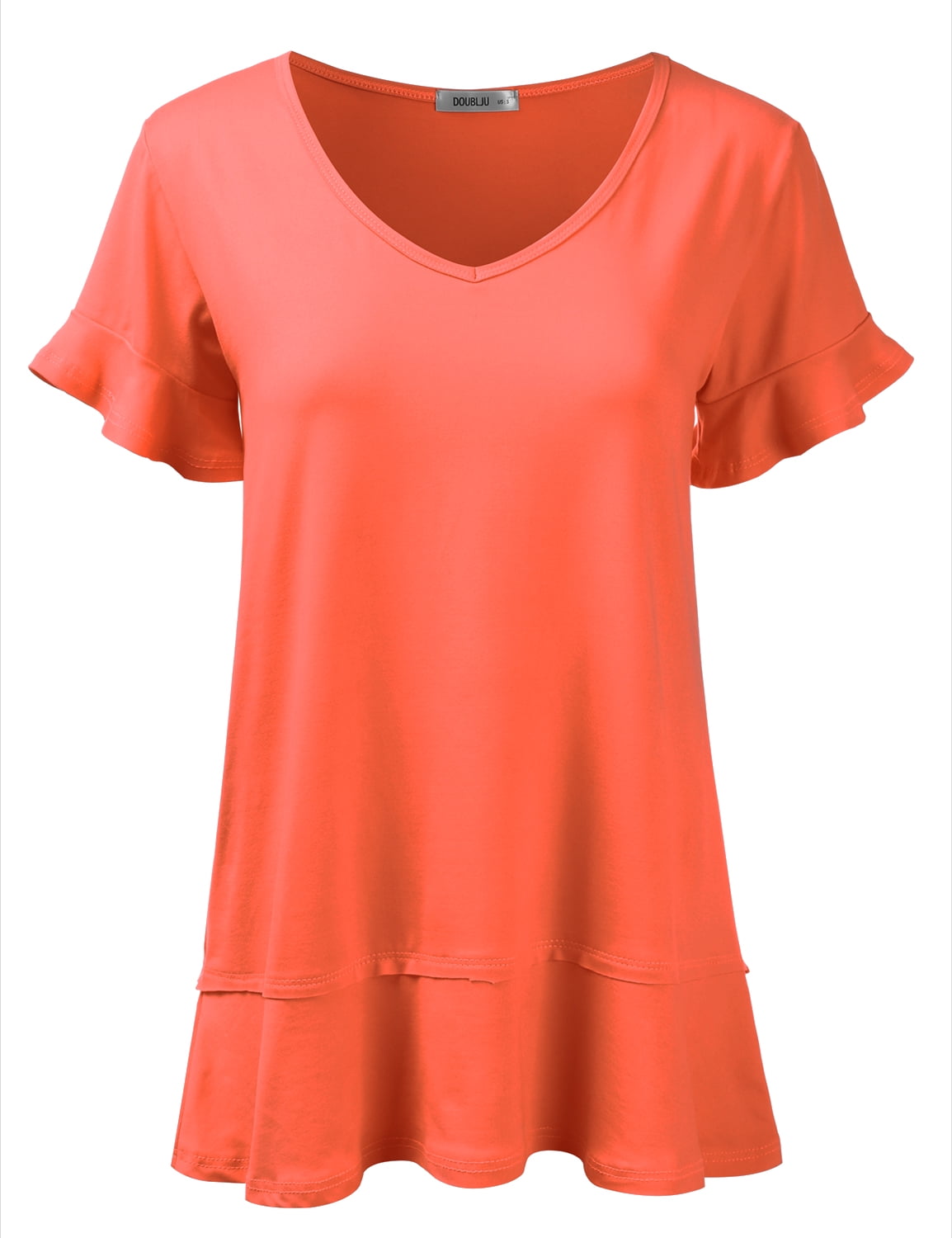 Doublju Women's Short Sleeves Flare Tunic Tops for Leggings Flowy Shirt