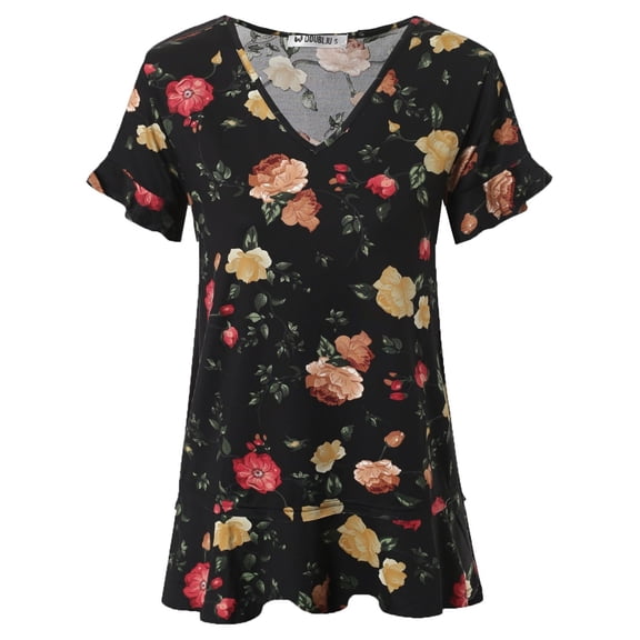 Doublju Women's Short Sleeves Flare Tunic Tops for Leggings Flowy Shirt with Plus Size