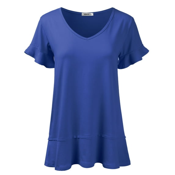Doublju Women's Short Sleeves Flare Tunic Tops for Leggings Flowy Shirt with Plus Size