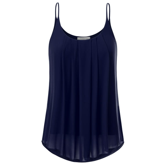 Doublju Women's Sleeveless Chiffon Tank Top Pleated Flowy Tunic Tank