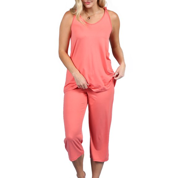 Doublju Women's Sleeveless Racerback Capri Pajama 2 Pcs Set (Plus Size Available)