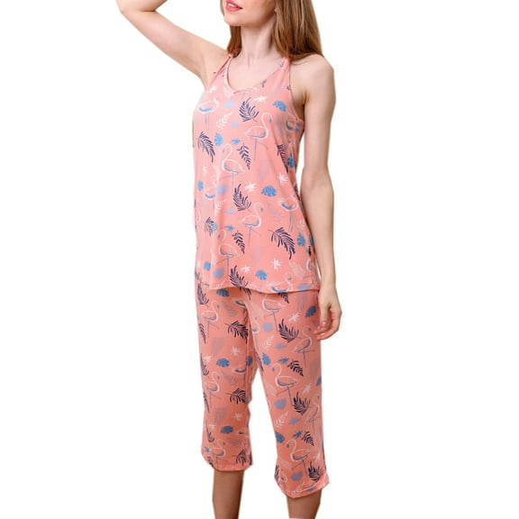 Doublju Women's Sleeveless Racerback Capri Pajama 2 Pcs Set (Plus Size Available)