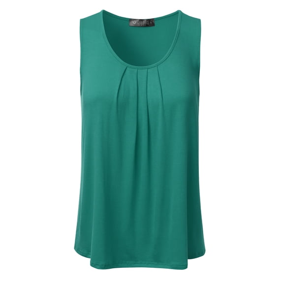 Doublju Women's Sleeveless Tank Ruched Cowl Neck Stretch Top Summer Shirts TEAL XL