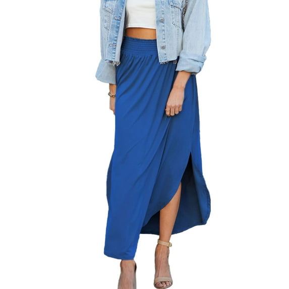 Doublju Women's Smocked Waist Band Maxi Skirt