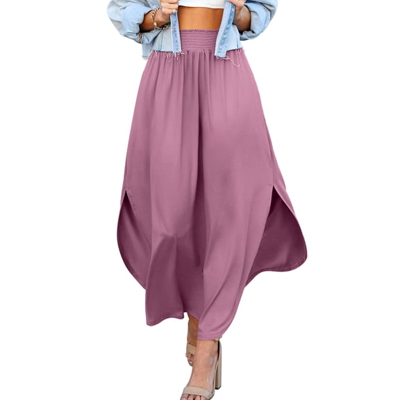 Doublju Women's Smocked Waist Band Maxi Skirt