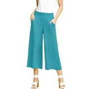 Doublju Women's Smocked Waist Bend Gaucho Pants with Plus Size