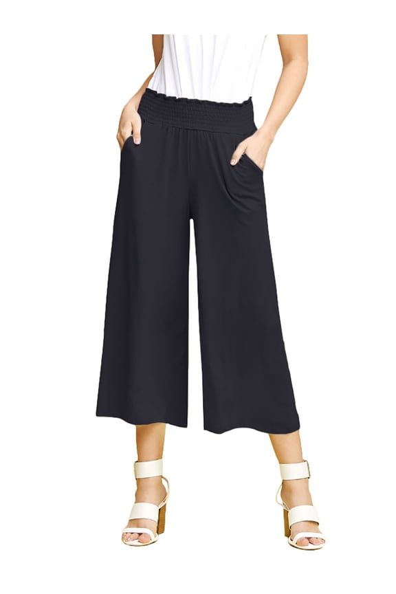 Women's Smocked Waist Bend Gaucho Pants with Plus Size