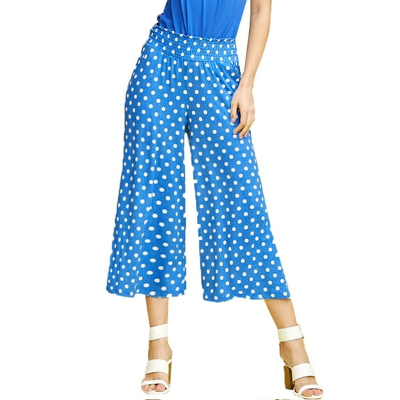 Doublju Women's Smocked Waist Bend Gaucho Pants with Plus Size