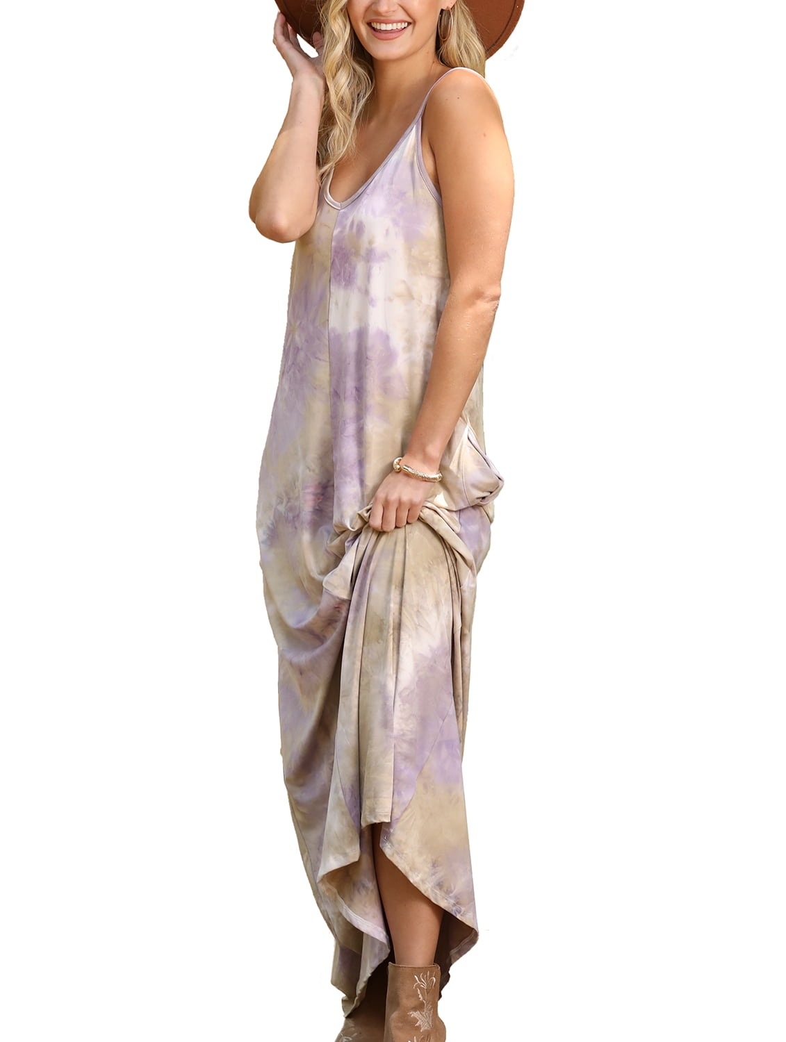 Spaghetti Strap Simple Dress with Slit Taupe Plus Size main image 0