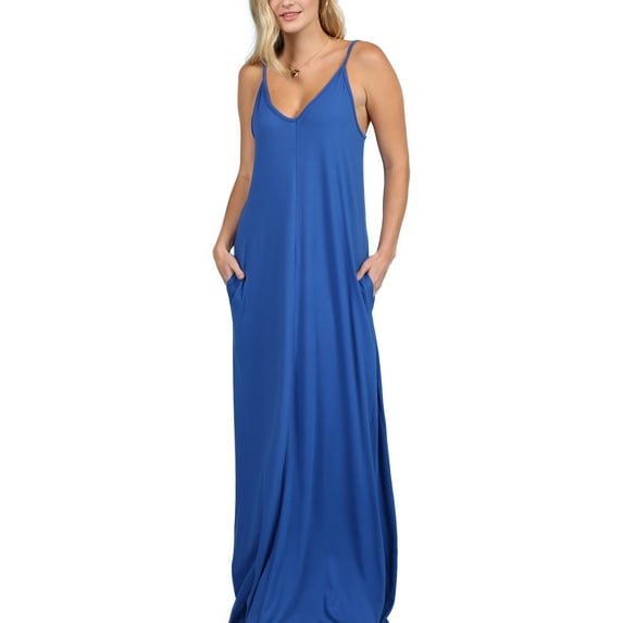 Doublju Women's Spaghetti Strap Maxi Dress with Pockets (Plus Size)
