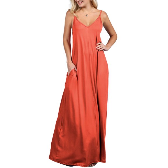 Doublju Women's Spaghetti Strap Maxi Dress with Pockets (Plus Size)