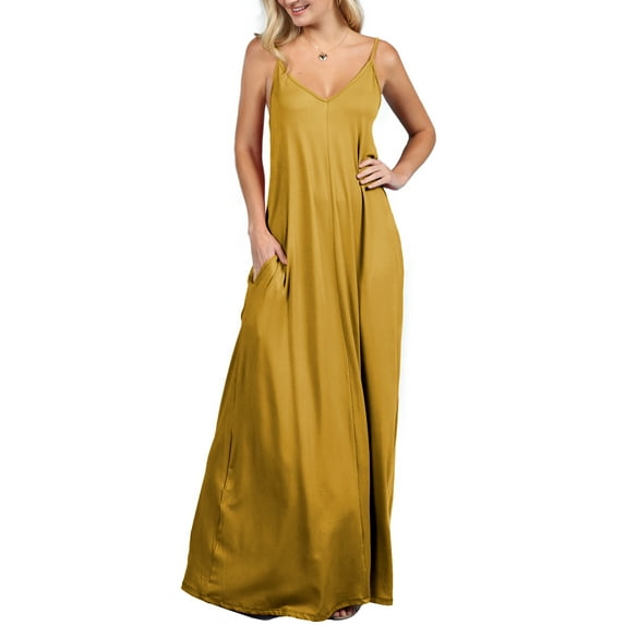 Doublju Women's Spaghetti Strap Maxi Dress with Pockets (Plus Size)