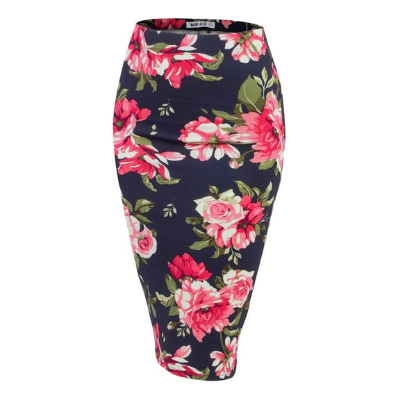 Doublju Women's Stretchy Midi Pencil Skirts (Plus Size Available)
