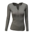 thumbnail image 1 of Doublju Women's Thermal Henley Long Sleeve Top with Plus Size, 1 of 4