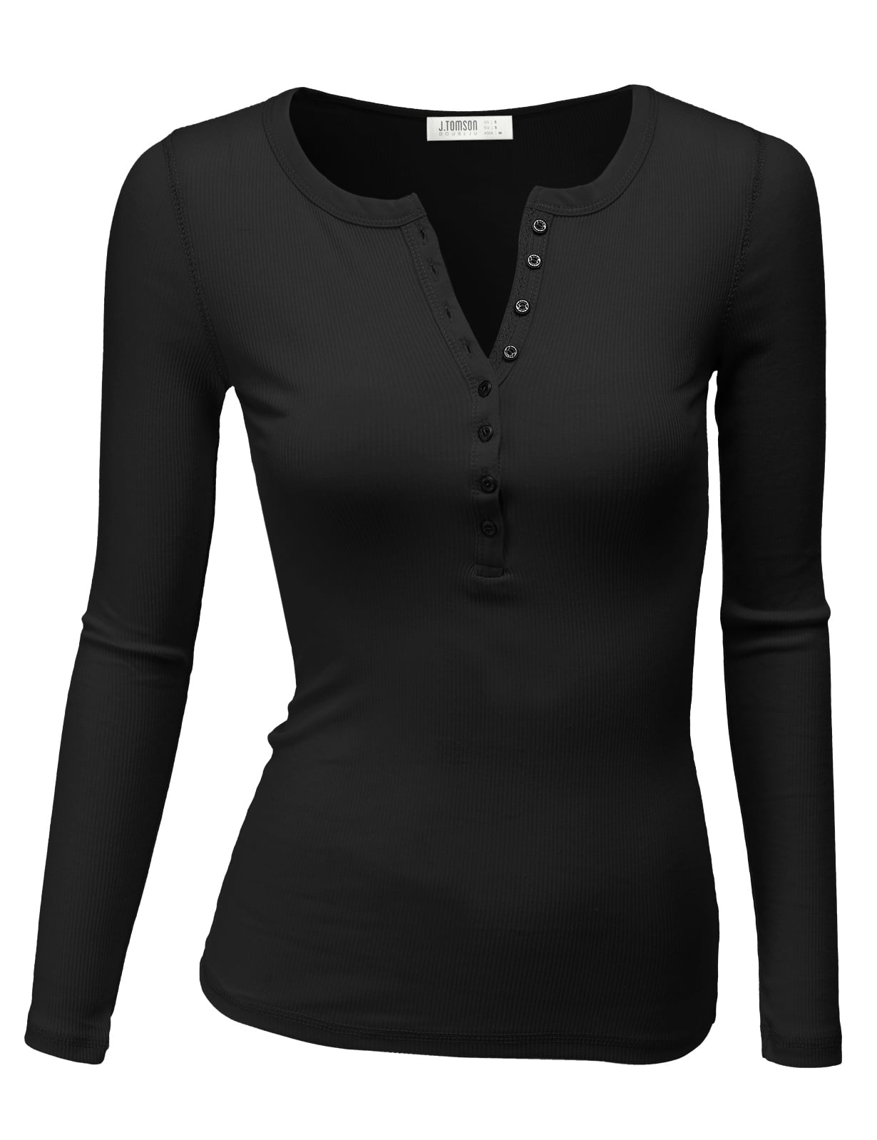 Plus Sleeve T-Shirts Henley Women Size Long Round Women\'s Neck L CHARCOAL Thermal Top