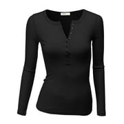 Doublju Women's Thermal Henley Long Sleeve Top with Plus Size