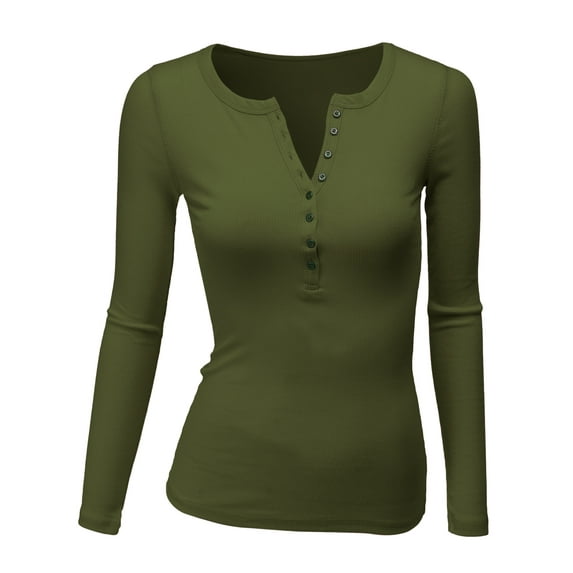 Doublju Women's Thermal Henley Long Sleeve Top with Plus Size