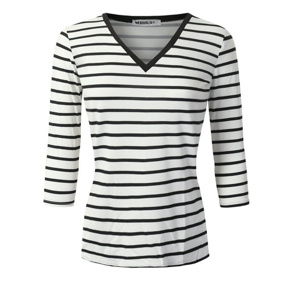 Doublju Women's V-Neck 3/4 Sleeve Top (Plus Size Available)