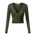 thumbnail image 1 of Doublju Women's V-Neck Long Sleeve Surplice Crop Top, 1 of 2