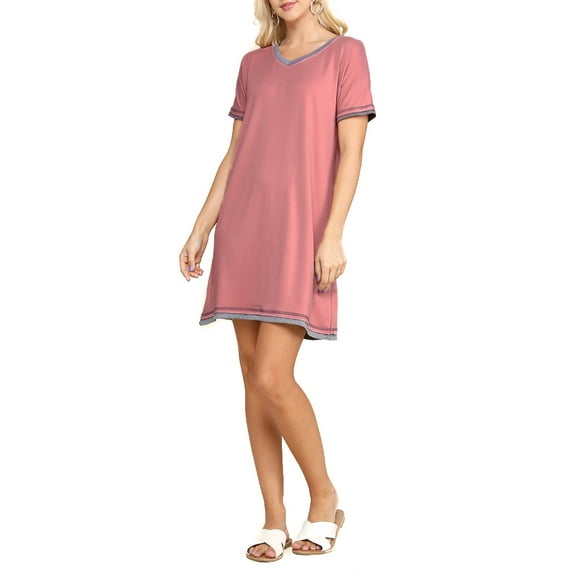 Doublju Women's V-Neck Short Sleeve Nightgown Sleepwear Pajama Dress (Plus Size Available)