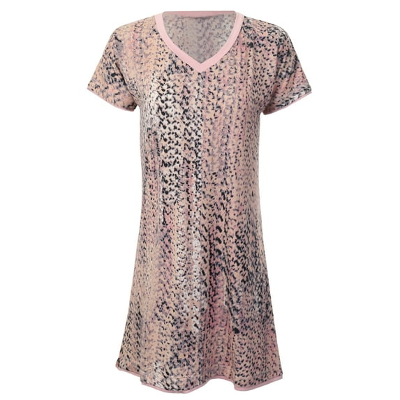 Doublju Women's V-Neck Short Sleeve Nightgown Sleepwear Pajama Dress (Plus Size Available)