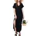 thumbnail image 1 of Doublju Women's V-Neck Short Sleeve Side Slit Maxi Dress with Pockets (Plus Size Available), 1 of 4