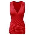 thumbnail image 1 of Doublju Women's V- Neck Sleeveless Shirred Sides Tank Top (Plus Size Available), 1 of 4