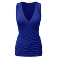 thumbnail image 1 of Doublju Women's V- Neck Sleeveless Shirred Sides Tank Top (Plus Size Available), 1 of 4