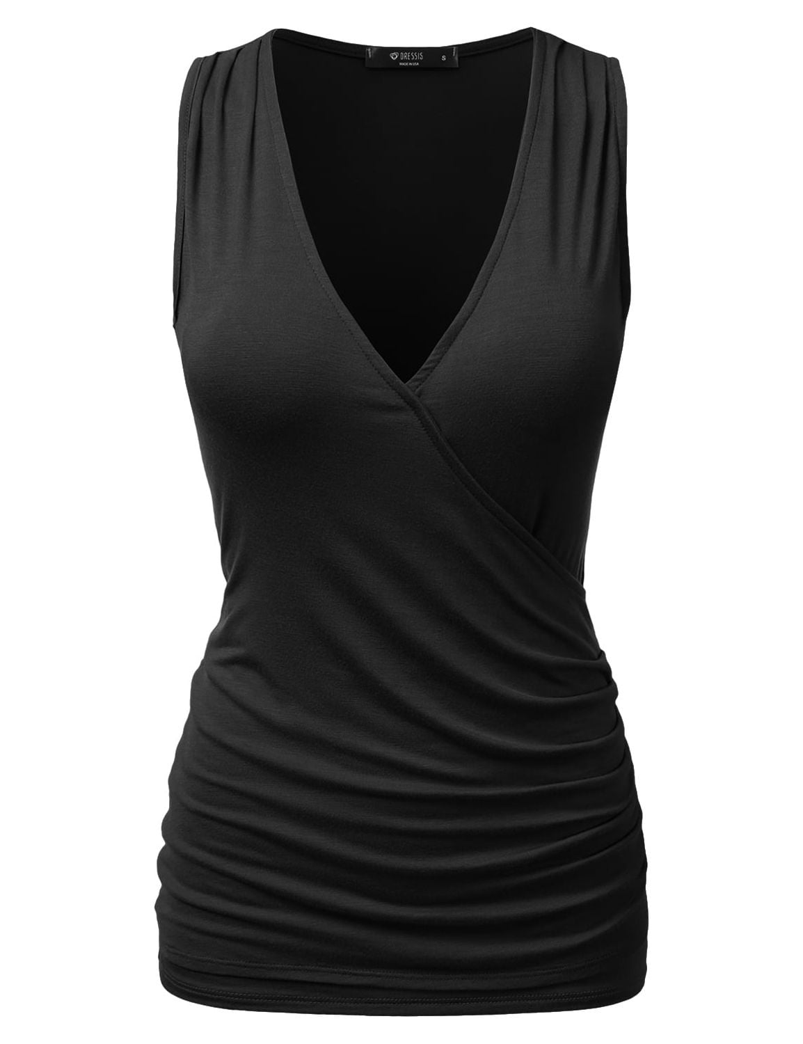 Doublju Women's V- Neck Sleeveless Shirred Sides Tank Top (Plus Size ...