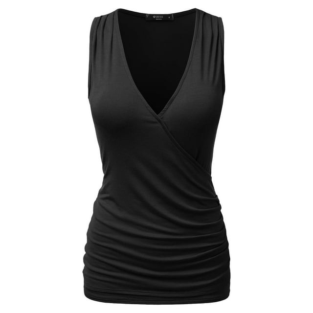 Doublju Women's V Neck Sleeveless Shirred Sides Tank Top (Plus Size