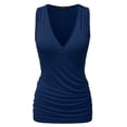 thumbnail image 1 of Doublju Women's V- Neck Sleeveless Shirred Sides Tank Top (Plus Size Available), 1 of 4