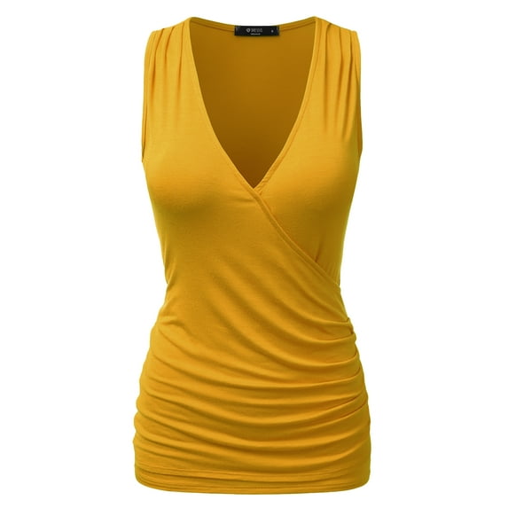 Doublju Women's V- Neck Sleeveless Shirred Sides Tank Top (Plus Size Available)