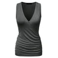 thumbnail image 1 of Doublju Women's V- Neck Sleeveless Shirred Sides Tank Top (Plus Size Available), 1 of 5