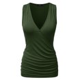 thumbnail image 1 of Doublju Women's V- Neck Sleeveless Shirred Sides Tank Top (Plus Size Available), 1 of 4