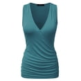 thumbnail image 1 of Doublju Women's V- Neck Sleeveless Shirred Sides Tank Top (Plus Size Available), 1 of 4