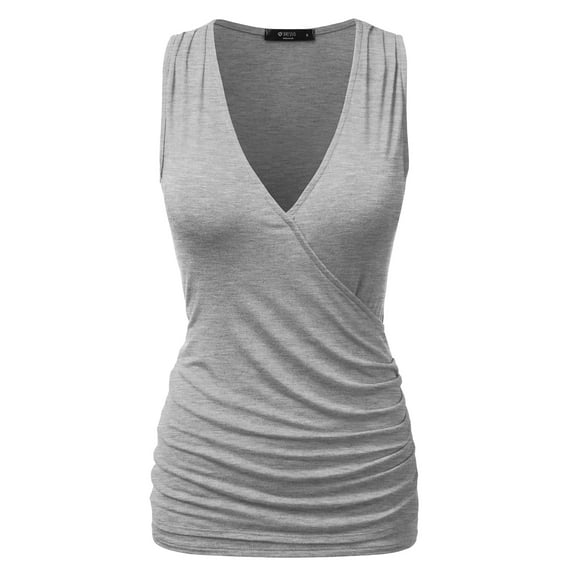 Doublju Women's V- Neck Sleeveless Shirred Sides Tank Top (Plus Size Available)