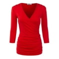 thumbnail image 1 of Doublju Women's V Neck Twist Knot Ruched Empire Waist Slimming Tunic Top Blouse (S-3X), 1 of 4