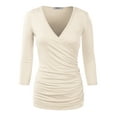 thumbnail image 1 of Doublju Women's V Neck Twist Knot Ruched Empire Waist Slimming Tunic Top Blouse (S-3X), 1 of 4